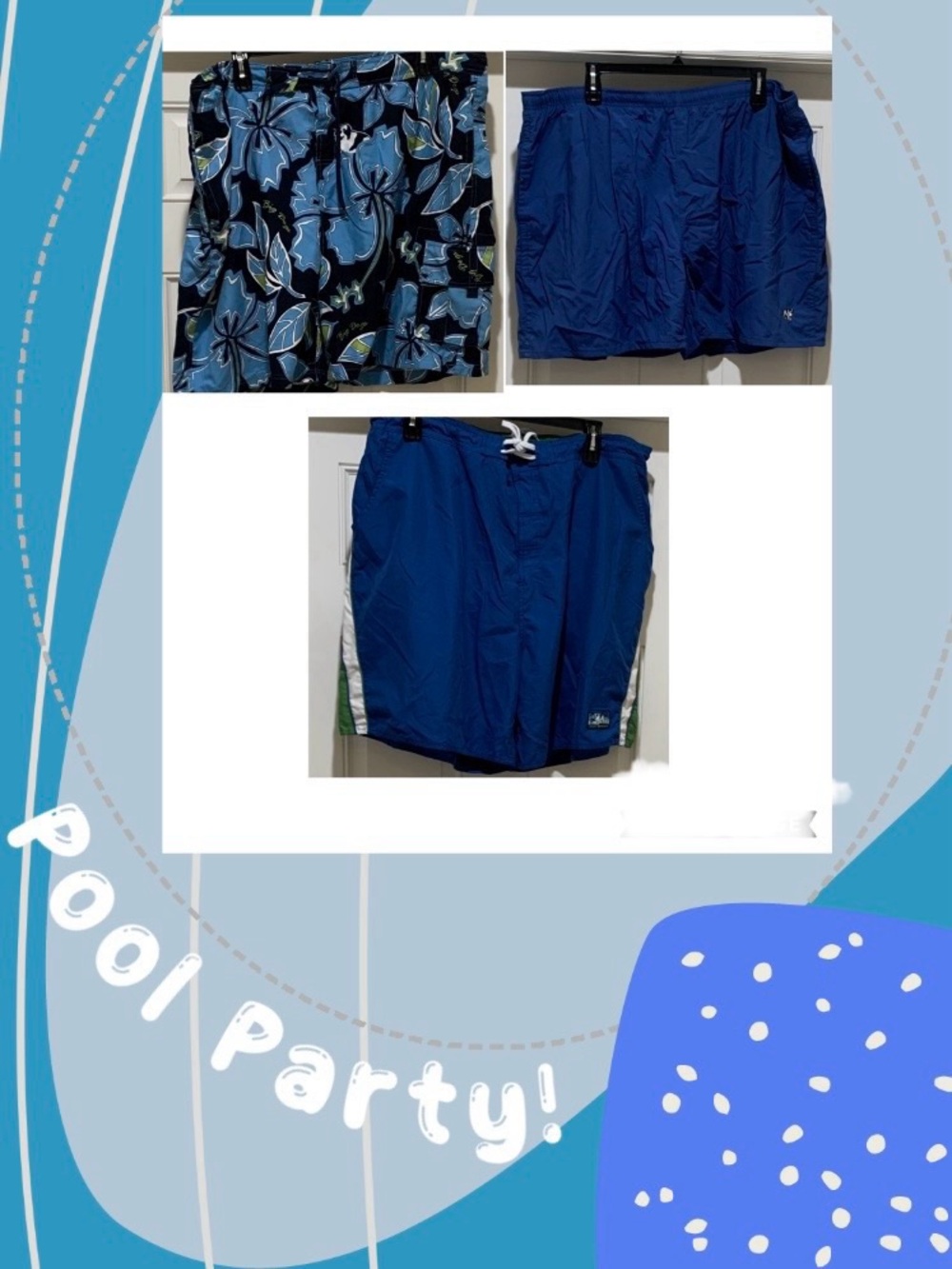 Big Dogs 3X Blue Swim Shorts Trio Bundle (1 Pair is NWT 2 EUC) BEACHWEAR ALOHA